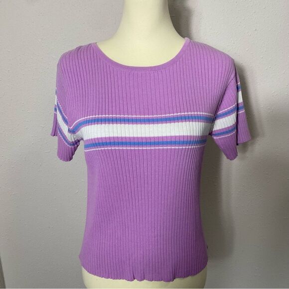 Great Northwest Clothing Company Y2K Ribbed Purple Striped Sweater Tee Size M - Picture 12 of 15